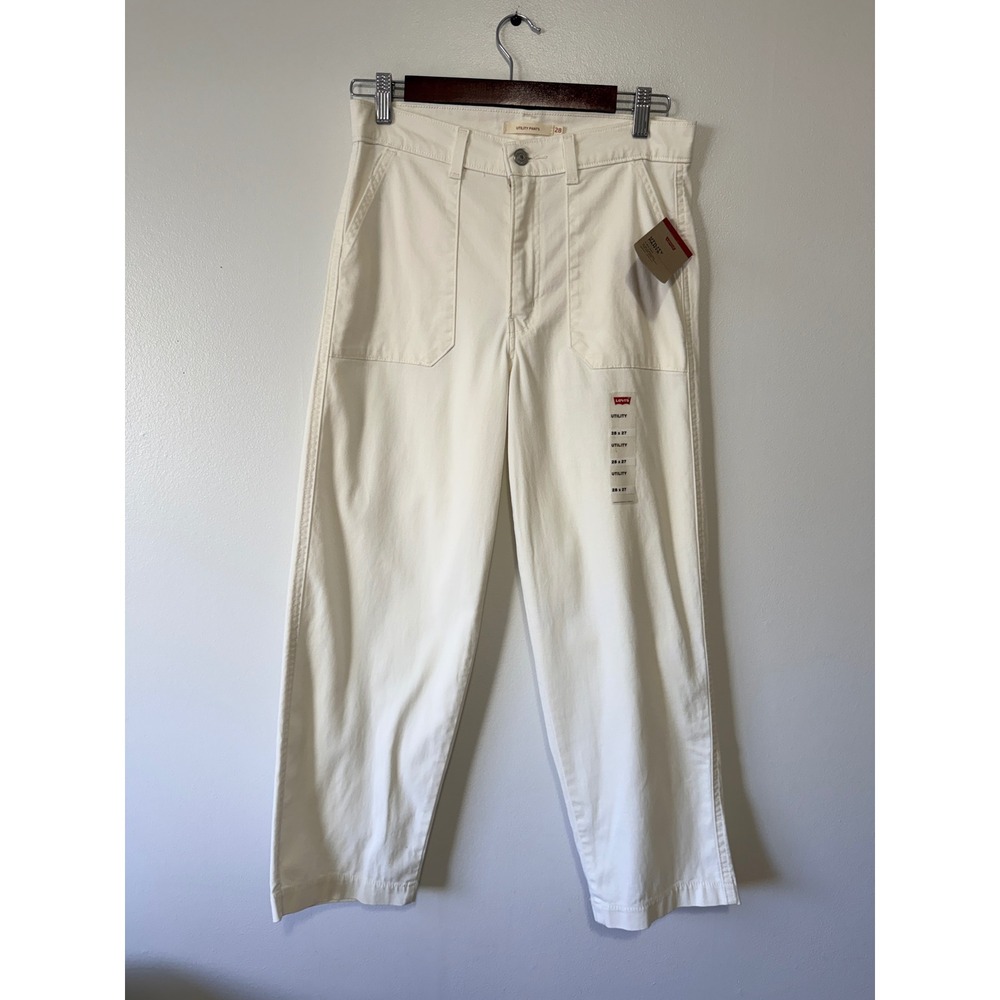 Levis Utility Pants Womens 28x27 Cream Off White Mid Rise Slim‎ Straight  NWT